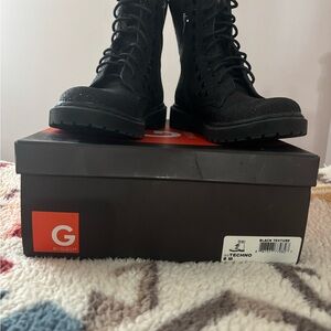 G by Guess Black SPARKLED Textured Lace-Up Boots